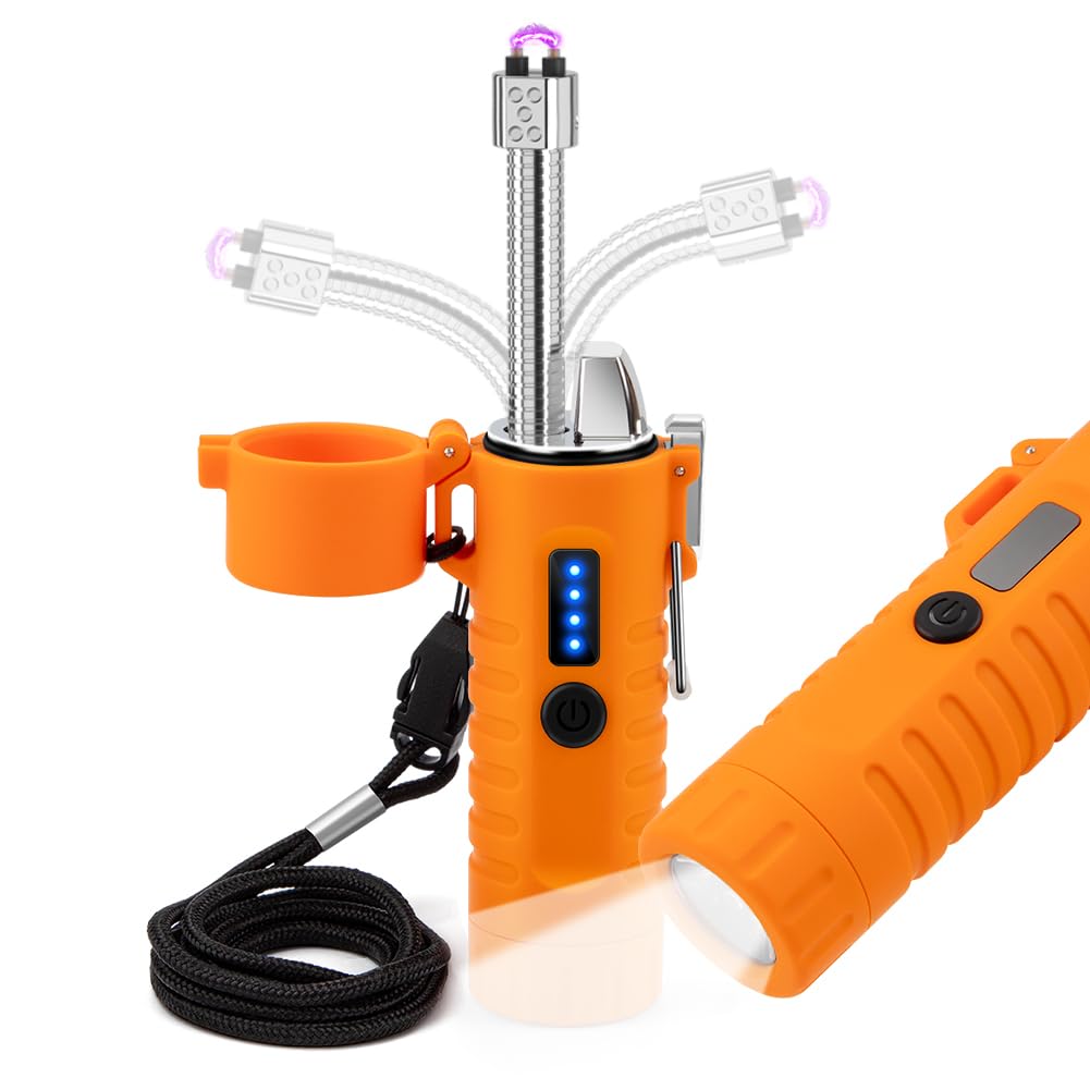 LcFun Waterproof Electric Dual Arc Lighter USB Rechargeable Outdoor Windproof Flameless Plasma Lighters for Camping, Hiking, Adventure, Survival Tactical Gear Gifts for Men